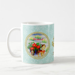 Entzückender vintage Weihnachtsrentier- und Blumen Kaffeetasse