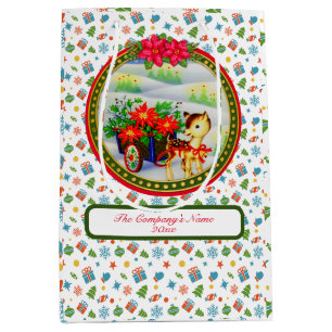 Entzückender vintage Weihnachtsrentier- und Blumen Mittlere Geschenktüte