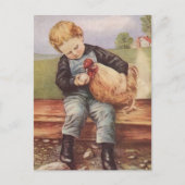 Entzückender Vintager Junge und Huhn Postkarte (Vorderseite)