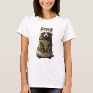Entzückender Waschbär in grüner Strickweste T-Shirt