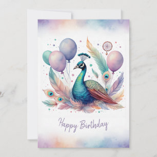 Entzückender Wasserfarb-Pfau Alles Gute zum Geburt Feiertagskarte
