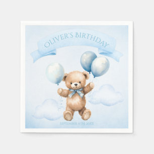 Entzückender Wasserfarben-Teddybär zum ersten Gebu Serviette