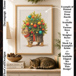 Entzückender Weihnachtsbaum-Katzendekoupage FN8L Seidenpapier