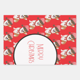 Entzückender Weihnachtshund mit Weihnachtsmannmütz Geschenkpapier Set