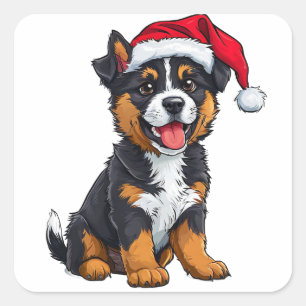 Entzückender Weihnachtshund Quadratischer Aufkleber