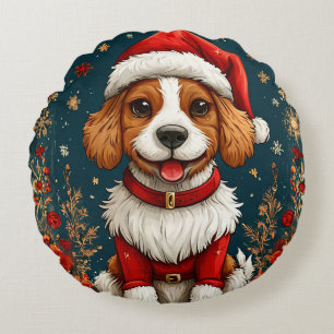 Entzückender Weihnachtshund Rundes Kissen