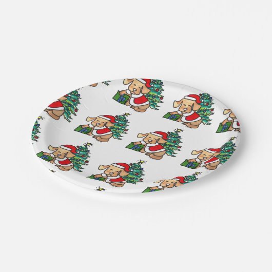 Entzückender WeihnachtshundTeller Pappteller (Schrägansicht)