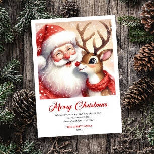 Entzückender Weihnachtsmann Rudolph Whimsical Weih Feiertagskarte