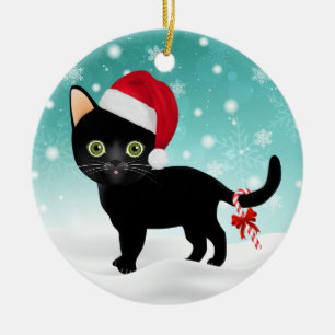 Entzückender Weihnachtsmannmütze-SchwarzesKitty  Keramik Ornament