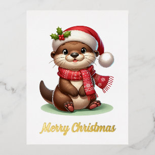 Entzückender Weihnachtsotter  Folien Feiertagspostkarte