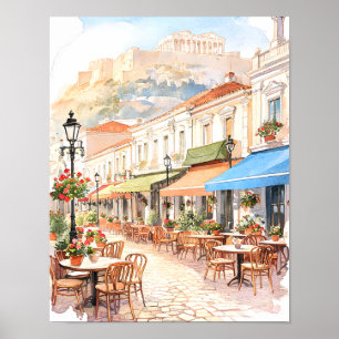 Entzückendes Athen Griechenland Straße Aquarell Poster