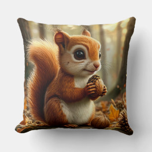 Entzückendes Eichhörnchen, das eine Nuss hält Kissen