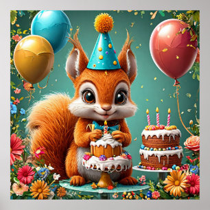 Entzückendes Eichhörnchen feiert Geburtstag Poster