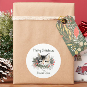 Entzückendes Festtags-Trickatzen-Geschenk Frohe We Runder Aufkleber
