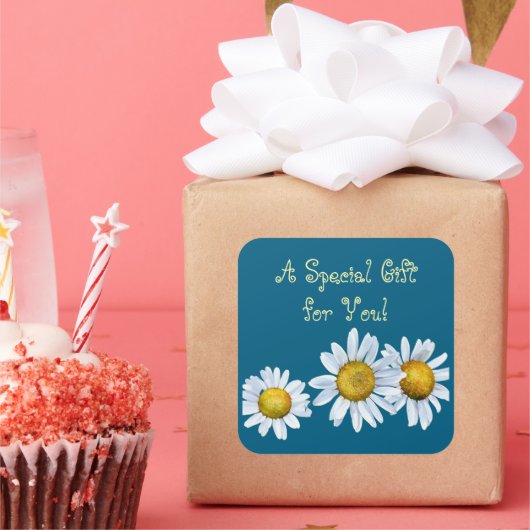 Entzückendes Gänseblümchen-Geschenk-Sticker Quadratischer Aufkleber (Party)