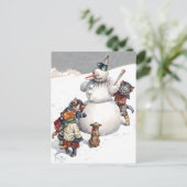 Entzückendes Katzen-Gebäude ein Snowman Feiertagspostkarte (Stehend Vorderseite)