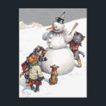 Entzückendes Katzen-Gebäude ein Snowman Feiertagspostkarte<br><div class="desc">Entzückendes Katzen-Gebäude ein Snowman durch Arthur Thiele. Berühmter Katzenkünstler holt viel Charme zu diesem Vintagen Bild.</div>