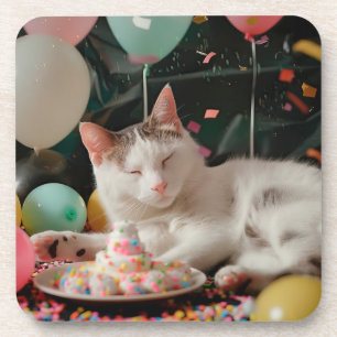 Entzückendes Katzen-Geburtstagsfeier-Design Getränkeuntersetzer