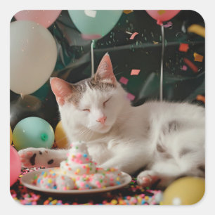 Entzückendes Katzen-Geburtstagsfeier-Design Quadratischer Aufkleber