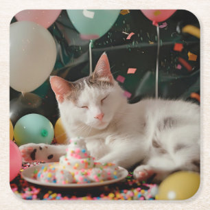 Entzückendes Katzen-Geburtstagsfeier-Design Rechteckiger Pappuntersetzer