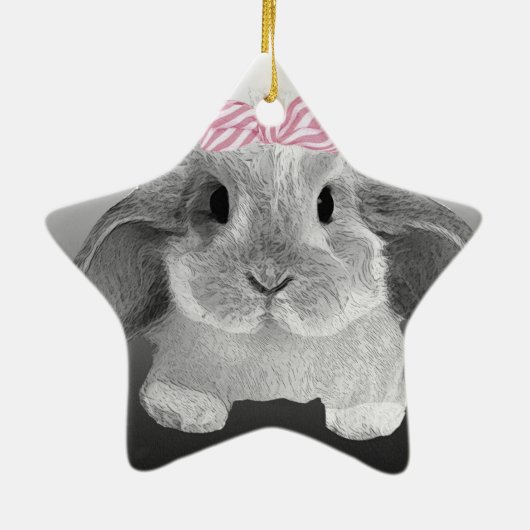 Entzückendes kleines Häschen mit einem rosa Bogen Keramikornament (Hinten)