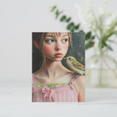 Entzückendes Mädchen mit süßem Vogel auf ihrer Sch Postkarte (Stehend Vorderseite)
