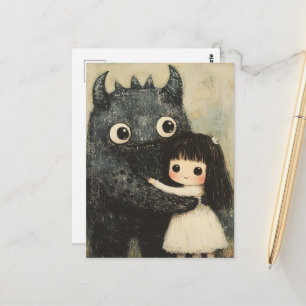 Entzückendes Mädchen und ihr Monsterfreund Fantasi Postkarte