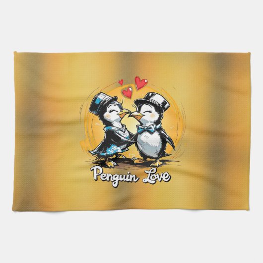 Entzückendes Pinguin-Paar Geschirrtuch (Horizontal)