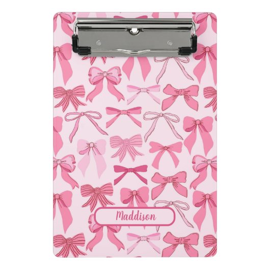Entzückendes rosa Schleifenmuster Mini Klemmbrett (Vorderseite)