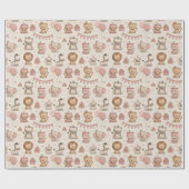 Entzückendes Tierparty-Muster – Rosa & Beige Geschenkpapier (Flach)