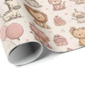 Entzückendes Tierparty-Muster – Rosa & Beige Geschenkpapier (Rolleneckpunkt)