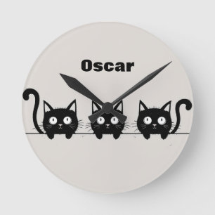 Entzückendes Trio schwarzer Katzen Runde Wanduhr