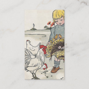 Entzückendes Vintage-Mädchen mit Hühnern Visitenkarte