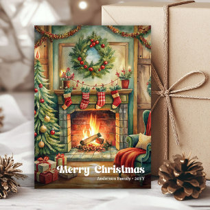 Entzückendes vintage Weihnachts-Innenraumdesign in Feiertagskarte