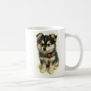 Entzückendes Wasserfarben-Pomchi-Welpen-Porträt Kaffeetasse