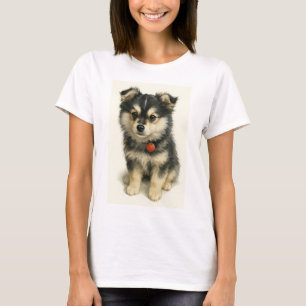 Entzückendes Wasserfarben-Pomchi-Welpen-Porträt  T-Shirt