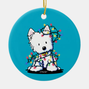Entzückter Westie-Weihnachten KiniArt Keramik Ornament
