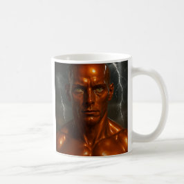 Entzündeter humanoider Roboter Kaffeetasse