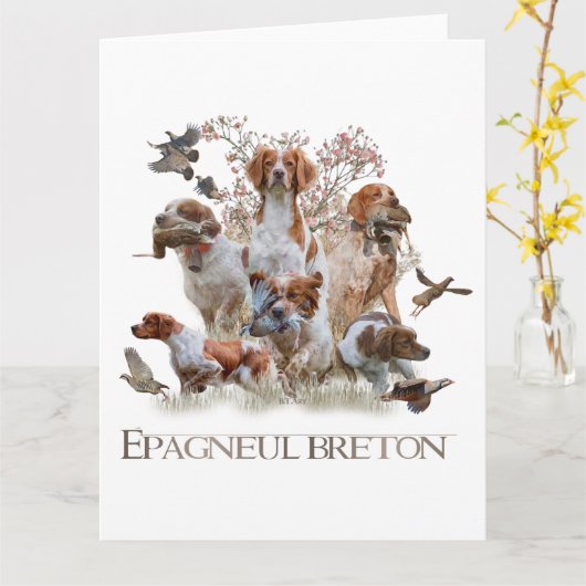 Epagneul Breton, Bretagne Spaniel Karte (Gelbe Blume)