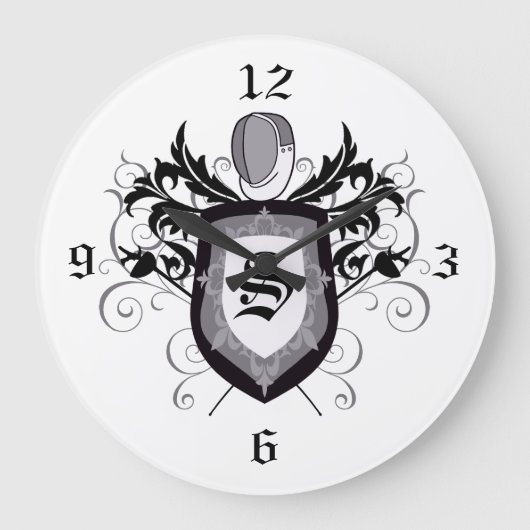 Epee Crest Grey Fencing Clock Große Wanduhr (Vorderseite)