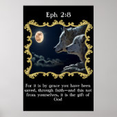 Eph 2:8 Wölfe, die in den Vollmond schauen. Poster (Vorne)