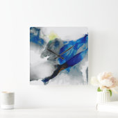 Ephemer - Blau u. Grau Quadratische Wanduhr (Zuhause)