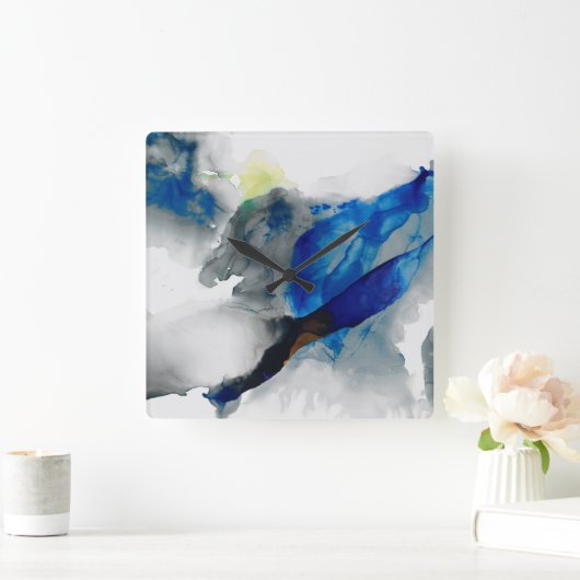 Ephemer - Blau u. Grau Quadratische Wanduhr (Zuhause)