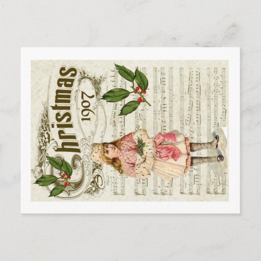 Ephemera 1907 Weihnachts Carol Script Holly Berry Postkarte (Vorderseite)