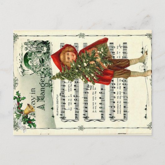 Ephemera Away in einem Manger Christmas Carol Deco Postkarte (Vorderseite)