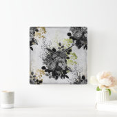 Ephemera Black & Gold Floral Quadratische Wanduhr (Zuhause)
