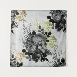 Ephemera Black & Gold Floral Wandteppich