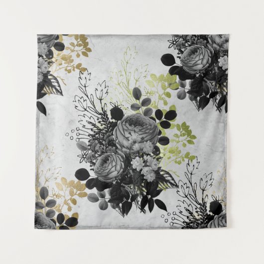 Ephemera Black & Gold Floral Wandteppich (Vorderseite)