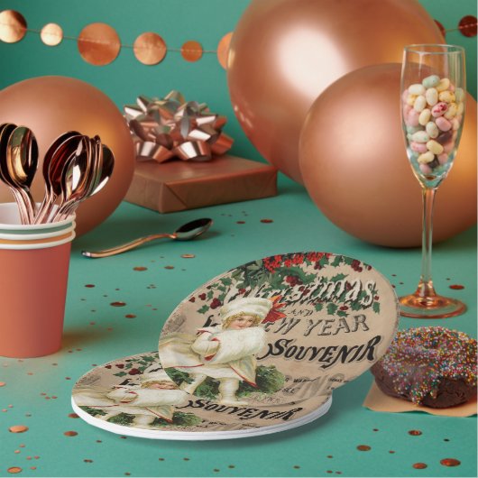 Ephemera Christmas New Year Souvenir Poster Pappteller (Multi)
