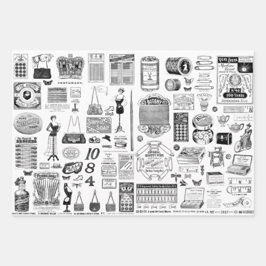 Ephemera Collage Papierblätter für Entcoupage Geschenkpapier Set (Vorderseite)